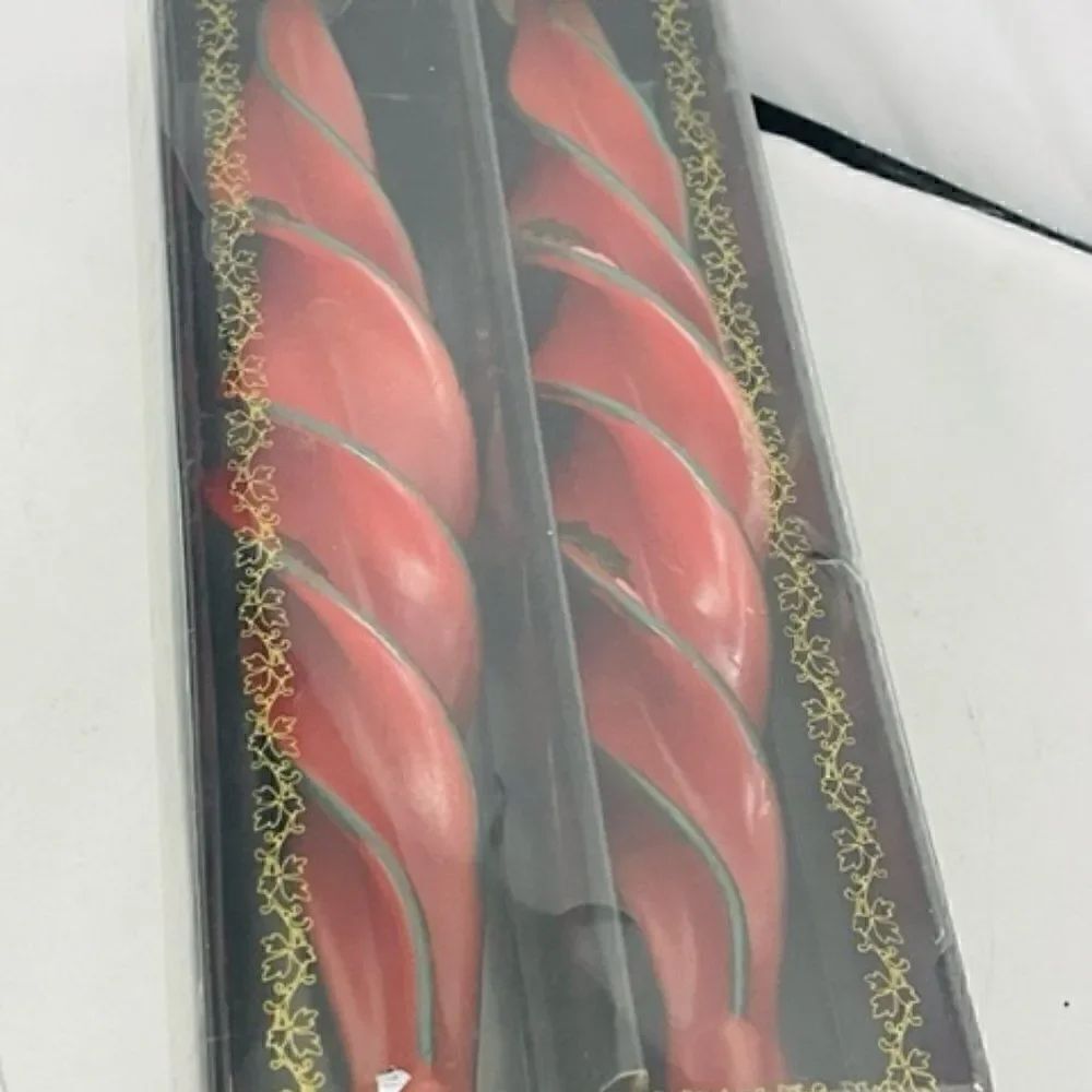 Vintage Christmas Twirl Twist Candles Red Holly & Berries Concord 12" Set of 2